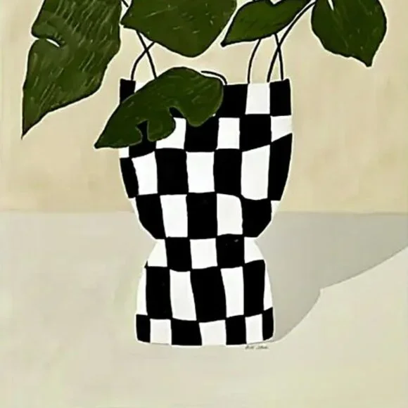 24"Lx16"W Plant in Checkered Pot Houseplant Plant Lover Canvas Art Print New - Picture 3 of 3